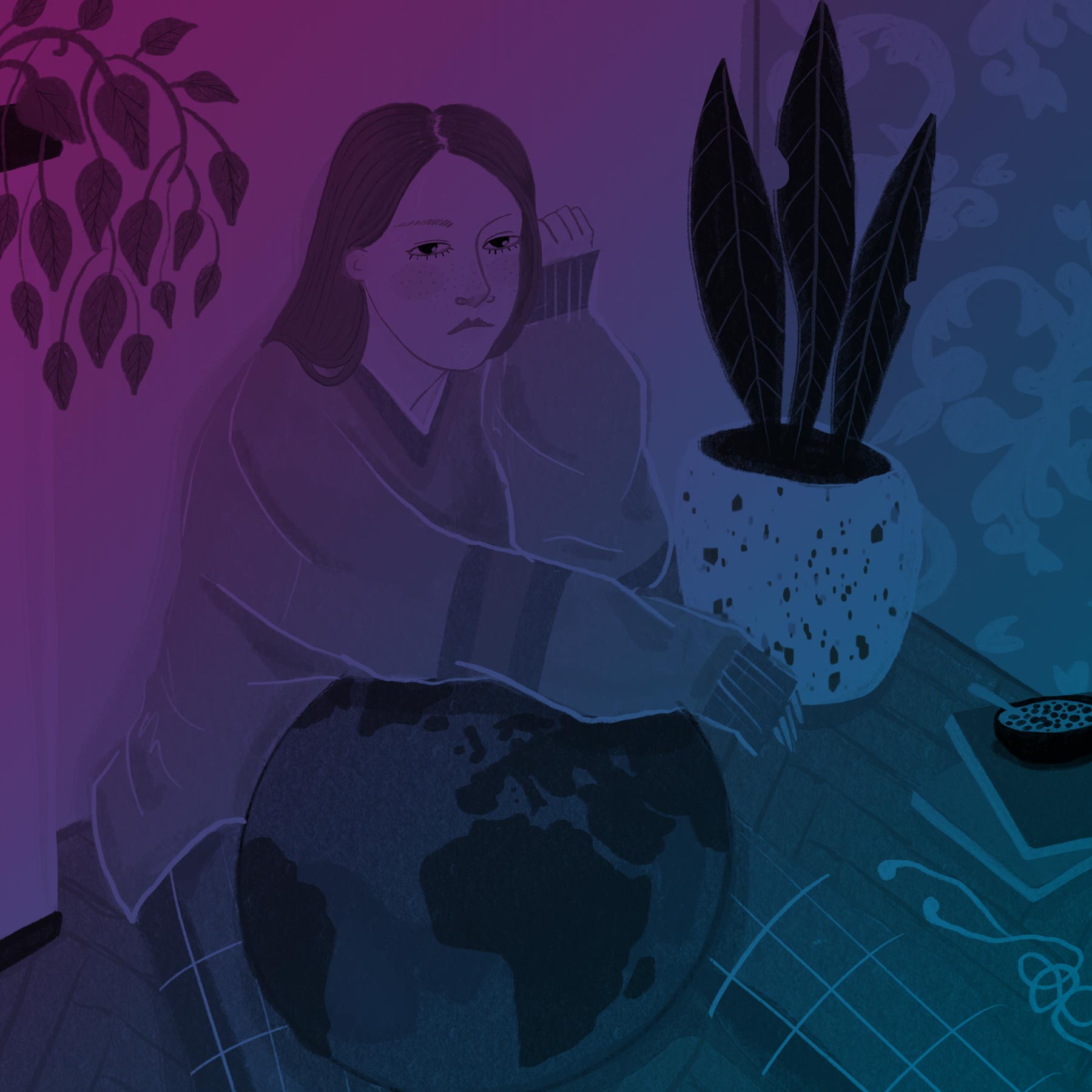 Illustrationof girl at home